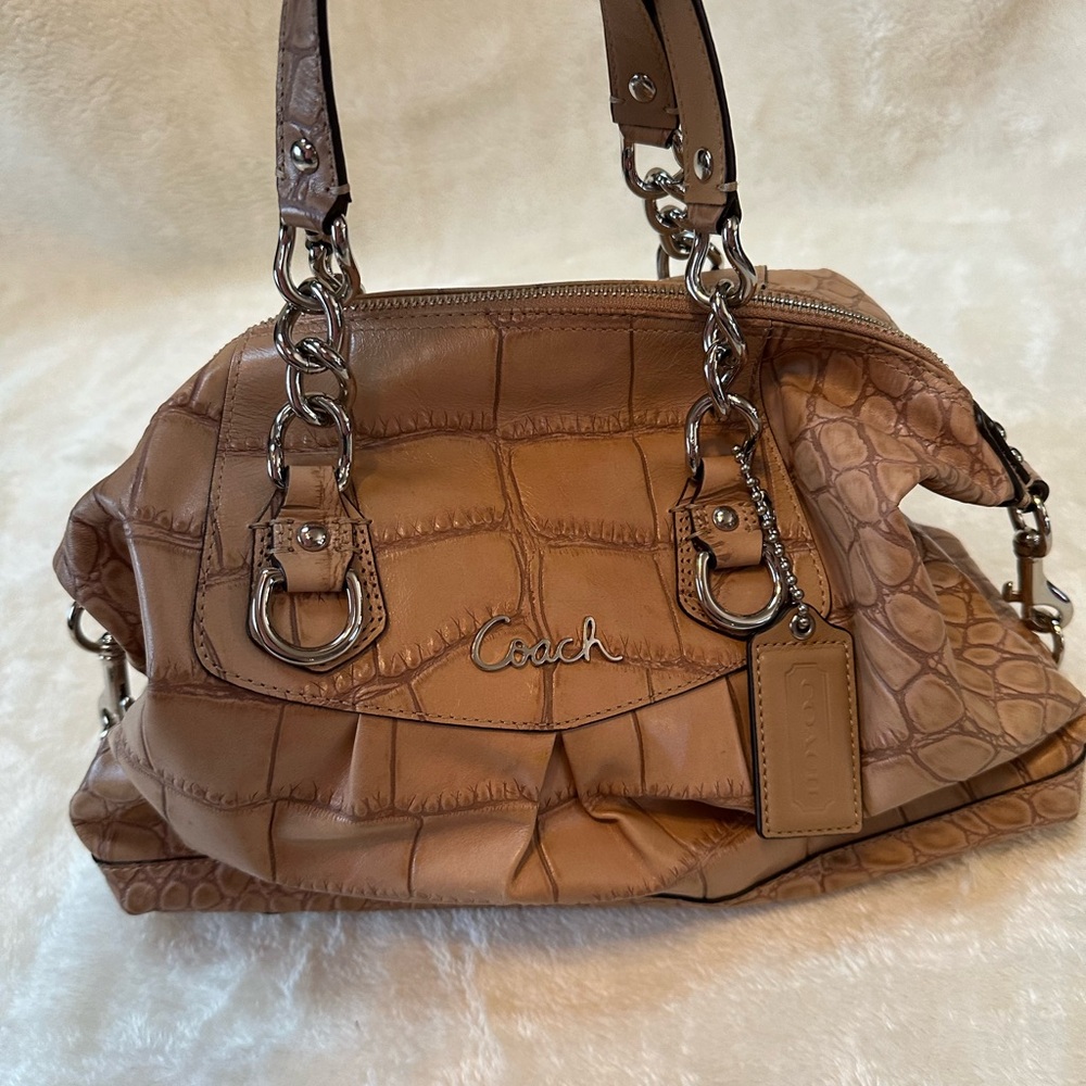 Coach Ashley Croc Embossed Leather Satchel Shoulder Bag